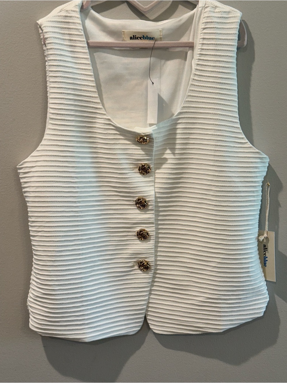 alice + wonderland Alice Blue White Textured Button Front Vest